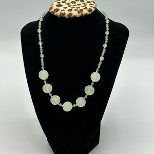 Lee Sands Green Gold Beaded Floral Necklace NIB